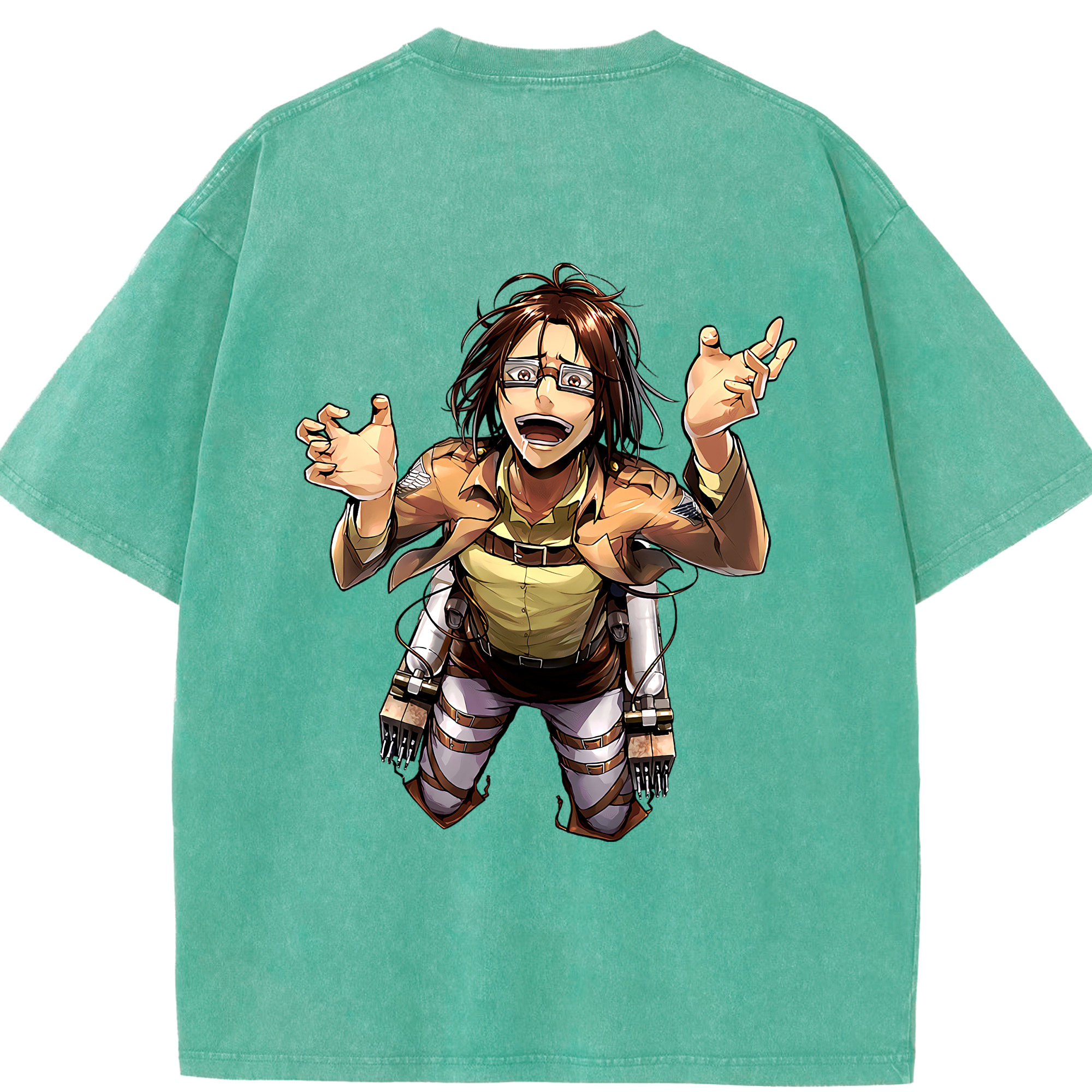 （画像用） 進撃の巨人 ハンジ·ゾエ Attack on Titan Hanji Zoe 綿100% ヴィンテージ風 半袖Tシャツ（背面プリント）